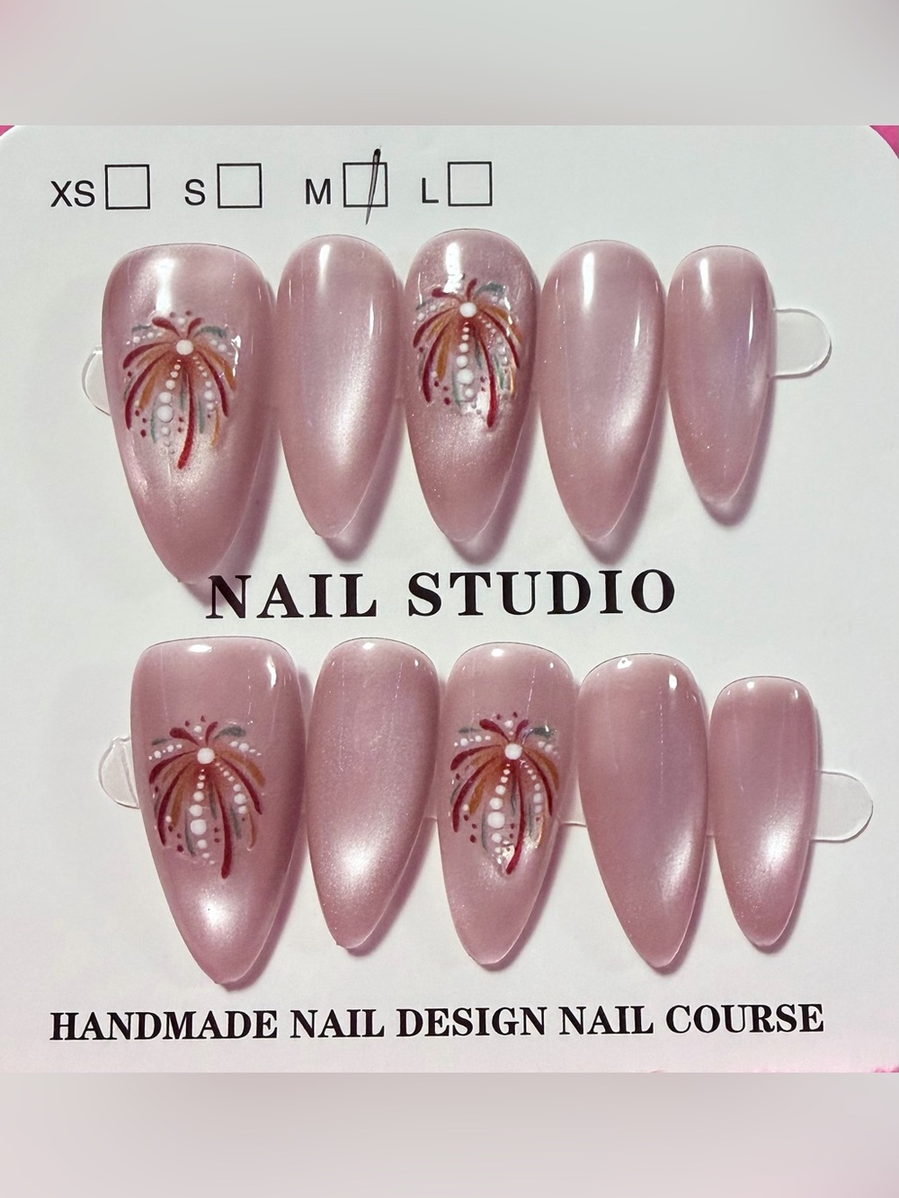 Nail Studio Women Pink Pearlized Press-On Nails with Floral Accent
